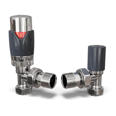 Uk Radiators 1/2Bsp 15mm Angled Anthracite Modern Thermostatic Radiator Valve & Lockshield Talus Flair from B&Q