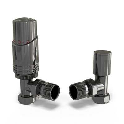 Uk Radiators 1/2Bsp 15mm Angled Black Nickel Modern Thermostatic Radiator Valve & Lockshield Talus Bold from B&Q