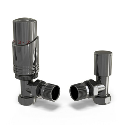 Uk Radiators 1/2Bsp 10mm Angled Black Nickel Modern Thermostatic Radiator Valve & Lockshield Talus Bold from B&Q