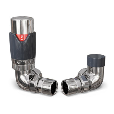 Uk Radiators 1/2Bsp 15mm Corner Anthracite Modern Thermostatic Radiator Valve & Lockshield Talus Flair from B&Q
