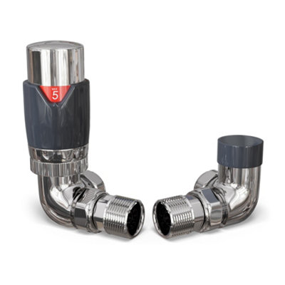 Uk Radiators 1/2Bsp 10mm Corner Anthracite Modern Thermostatic Radiator Valve & Lockshield Talus Flair from B&Q