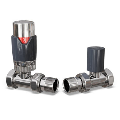 Uk Radiators 1/2Bsp 8mm Straight Anthracite Modern Thermostatic Radiator Valve & Lockshield Talus Flair from B&Q