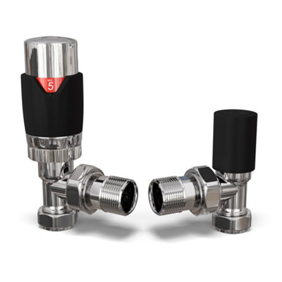 B&Q -  Thermostatic Radiator Valve Set Trv Angled With Lockshield 10mmModern Style Black Talus Flair
