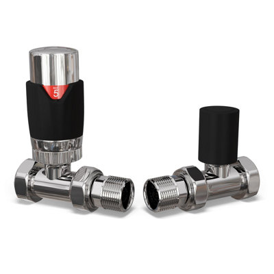 Uk Radiators 1/2Bsp 15mm Straight Black Modern Thermostatic Radiator Valve & Lockshield Talus Flair from B&Q