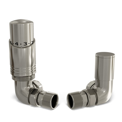 Uk Radiators 1/2Bsp 15mm Corner Silver Nickel Modern Thermostatic Radiator Valve & Lockshield Talus Bold from B&Q