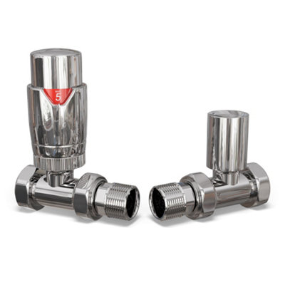 B&Q -  1/2Bsp 10mm Straight Chrome Modern Thermostatic Radiator Valve & Lockshield Talus Flair
