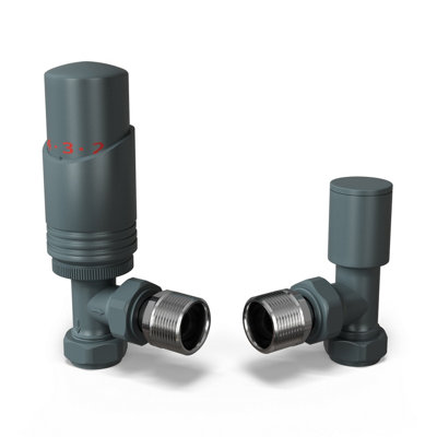 Uk Radiators 1/2Bsp 15mm Angled Anthracite Modern Thermostatic Radiator Valve & Lockshield Talus Bold from B&Q