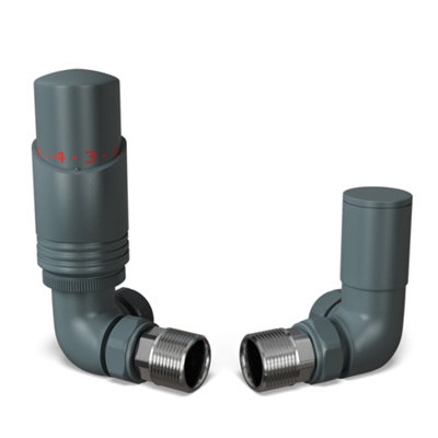 Uk Radiators 1/2Bsp 10mm Corner Anthracite Modern Thermostatic Radiator Valve & Lockshield Talus Bold from B&Q