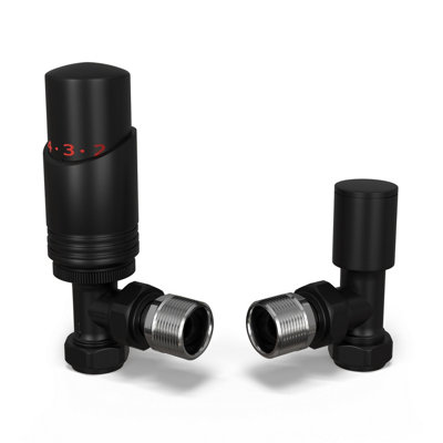 Uk Radiators 1/2Bsp 15mm Angled Black Modern Thermostatic Radiator Valve & Lockshield Talus Bold from B&Q