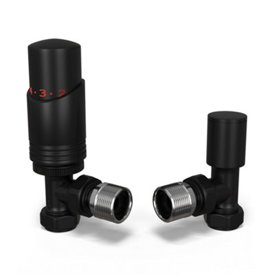 Uk Radiators Talus Bold - Thermostatic Radiator Valve & Lockshield Angled 8Mm Black