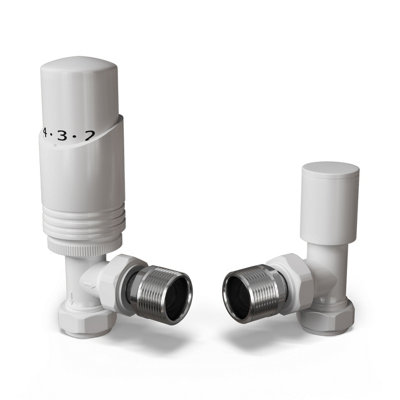 Uk Radiators 1/2Bsp 15mm Angled White Modern Thermostatic Radiator Valve & Lockshield Talus Bold from B&Q