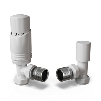 Uk Radiators White Talus Bold - Thermostatic Radiator Valve & Lockshield Angled 8Mm