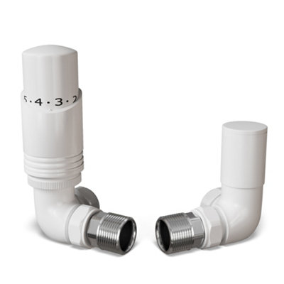 Uk Radiators 1/2Bsp 10mm Corner White Modern Thermostatic Radiator Valve & Lockshield Talus Bold from B&Q