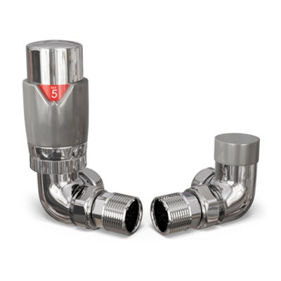 B&Q -  Thermostatic Radiator Valve Set Trv Corner With Lockshield 8mmModern Style Silver Talus Flair