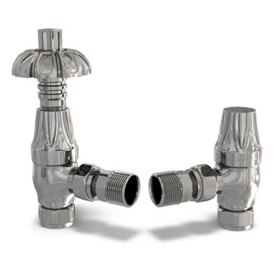 Uk Radiators 1/2Bsp 10mm Angled Chrome Traditional Thermostatic Radiator Valve & Lockshield Signature Metal Head from B&Q