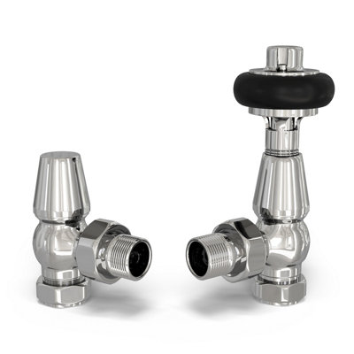 Uk Radiators 1/2Bsp 15mm Angled Chrome Traditional Thermostatic Radiator Valve & Lockshield Signature Wooden Head from B&Q