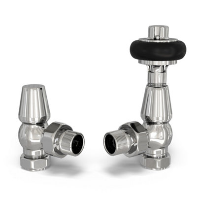 Uk Radiators 1/2Bsp 10mm Angled Chrome Traditional Thermostatic Radiator Valve & Lockshield Signature Wooden Head from B&Q