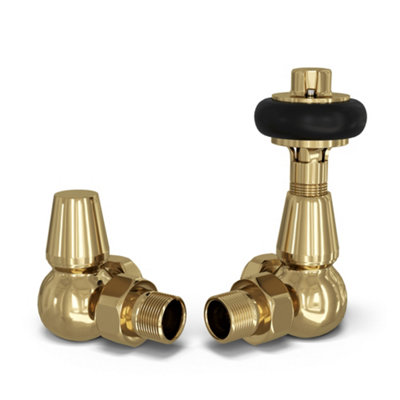 Uk Radiators 1/2Bsp 10mm Corner Polished Brass Traditional Thermostatic Radiator Valve & Lockshield Signature Wooden Head from B&Q