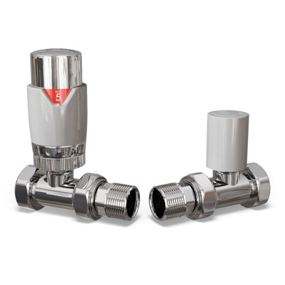 Uk Radiators 1/2Bsp 15mm Straight White Modern Thermostatic Radiator Valve & Lockshield Talus Flair from B&Q