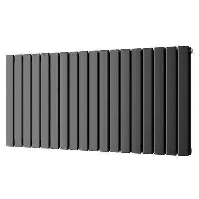 B&Q -  Typhoon Black Flat Tube Horizontal Steel Designer Radiator Btu4412 1293W(H) 600 X (W) 1224mm