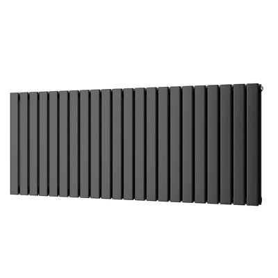 B&Q -  Typhoon Black Flat Tube Horizontal Steel Designer Radiator Btu5391 1580W(H) 600 X (W) 1496mm