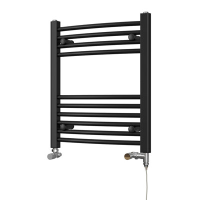 Uk Radiators 761Btu H600mm X W500mm Black Curved Ladder Standard Dual Fuel Heated Towel Rail Zennor from B&Q