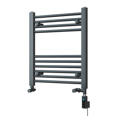 Uk Radiators 761Btu H600mm X W500mm Anthracite Straight Ladder Thermostatic Wifi Dual Fuel Heated Towel Rail Zennor from B&Q