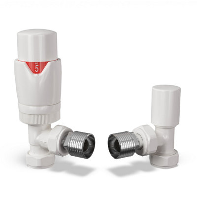 B&Q -  Thermostatic Radiator Valve Set Trv Angled With Lockshield 15mmModern Style White Stirling Bold