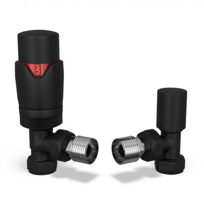 B&Q -  Thermostatic Radiator Valve Set Trv Angled With Lockshield 15mmModern Style Black Stirling Bold
