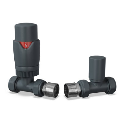 Uk Radiators 1/2Bsp 15mm Straight Anthracite Modern Thermostatic Radiator Valve & Lockshield Stirling Bold from B&Q