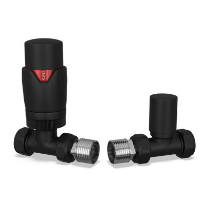 Uk Radiators Stirling Bold - Thermostatic Radiator Valve & Lockshield Straight 15Mm Black