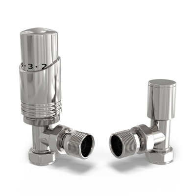 Uk Radiators 1/2Bsp 10mm Angled Chrome Modern Thermostatic Radiator Valve & Lockshield Talus Bold from B&Q
