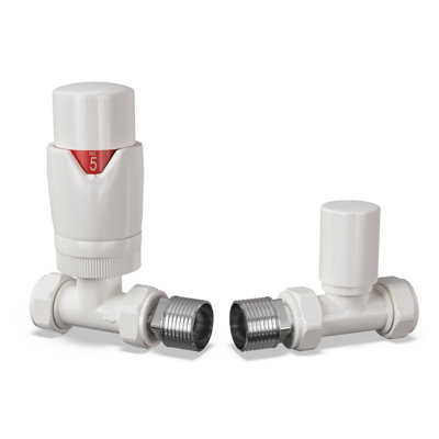 Uk Radiators 1/2Bsp 10mm Straight White Modern Thermostatic Radiator Valve & Lockshield Stirling Bold from B&Q