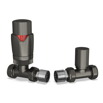 Uk Radiators 1/2Bsp 8mm Straight Pewter Modern Thermostatic Radiator Valve & Lockshield Stirling Bold from B&Q