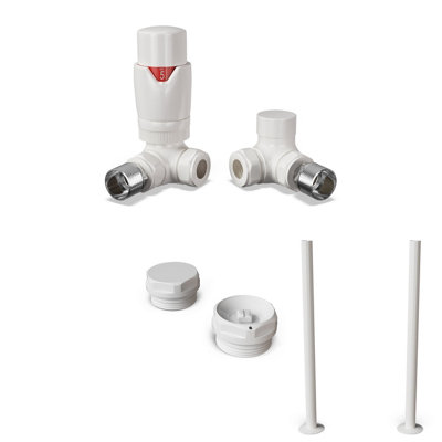 Uk Radiators 1/2Bsp 15mm Corner White Modern Thermostatic Radiator Valve & Lockshield Stirling Bold from B&Q