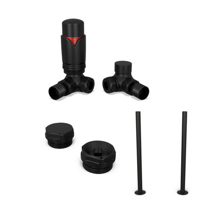 Uk Radiators 1/2Bsp 15mm Corner Black Modern Thermostatic Radiator Valve & Lockshield Derry Bold from B&Q