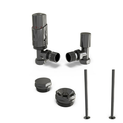 Uk Radiators 1/2Bsp 15mm Angled Black Nickel Modern Thermostatic Radiator Valve & Lockshield Talus Bold from B&Q