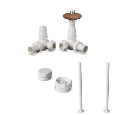 Uk Radiators 1/2Bsp 15mm Corner White Traditional Thermostatic Radiator Valve & Lockshield Derry Traditional from B&Q