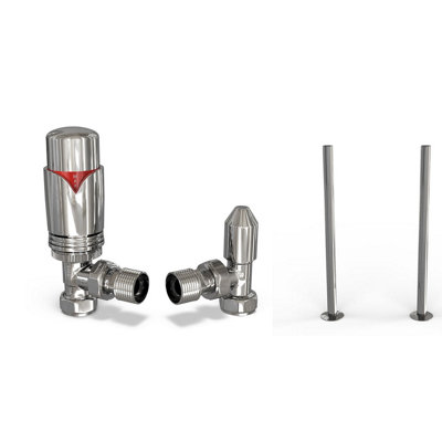 Uk Radiators 1/2Bsp 15mm Angled Chrome Modern Thermostatic Radiator Valve & Lockshield Derry Bold from B&Q