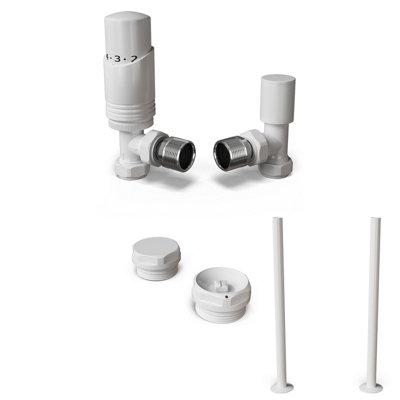Uk Radiators 1/2Bsp 15mm Angled White Modern Thermostatic Radiator Valve & Lockshield Talus Bold from B&Q