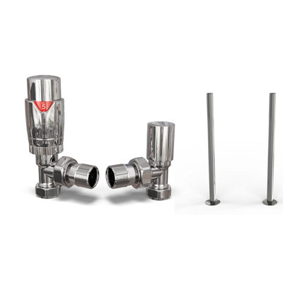 Uk Radiators 1/2Bsp 15mm Angled Chrome Modern Thermostatic Radiator Valve & Lockshield Talus Flair from B&Q