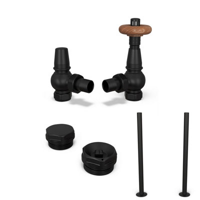 Uk Radiators 1/2Bsp 15mm Angled Black Traditional Thermostatic Radiator Valve & Lockshield Derry Traditional from B&Q