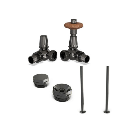 Uk Radiators 1/2Bsp 15mm Corner Black Nickel Traditional Thermostatic Radiator Valve & Lockshield Derry Traditional from B&Q