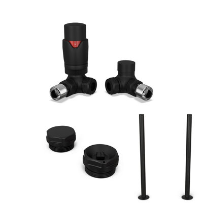 Uk Radiators 1/2Bsp 15mm Corner Black Modern Thermostatic Radiator Valve & Lockshield Stirling Bold from B&Q