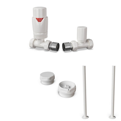 Uk Radiators 1/2Bsp 15mm Straight White Modern Thermostatic Radiator Valve & Lockshield Stirling Bold from B&Q
