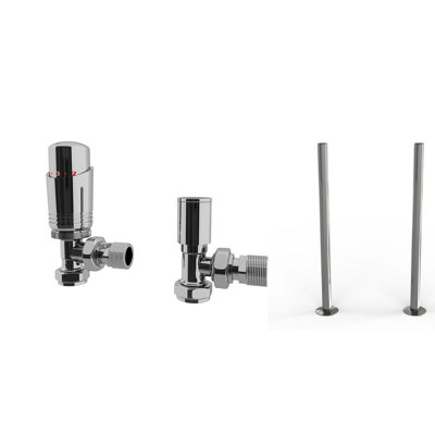 Uk Radiators 1/2Bsp 15mm Angled Chrome Modern Thermostatic Radiator Valve & Lockshield Talus Bold from B&Q