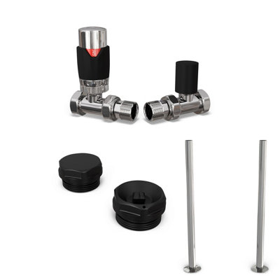 Uk Radiators 1/2Bsp 15mm Straight Black Modern Thermostatic Radiator Valve & Lockshield Talus Flair from B&Q