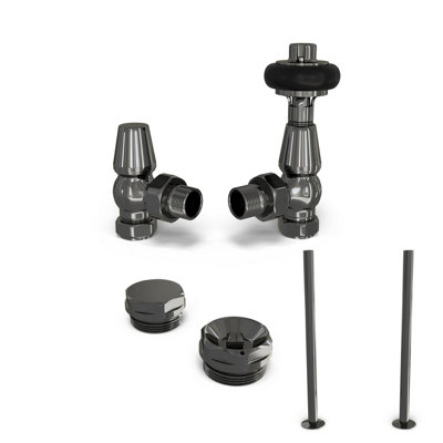 Uk Radiators 1/2Bsp 15mm Angled Black Nickel Traditional Thermostatic Radiator Valve & Lockshield Signature Wooden Head from B&Q