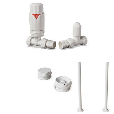 Uk Radiators 1/2Bsp 15mm Straight White Modern Thermostatic Radiator Valve & Lockshield Derry Bold from B&Q