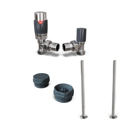 Uk Radiators 1/2Bsp 15mm Angled Anthracite Modern Thermostatic Radiator Valve & Lockshield Talus Flair from B&Q
